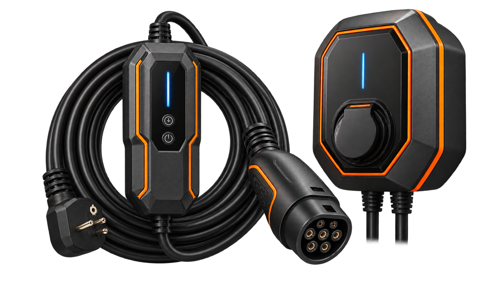 Portable and wall-mounted EV charging equipment illustration