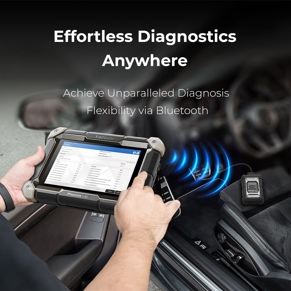 TOPDON Phoenix Lite 3 wireless diagnostics beside vehicle