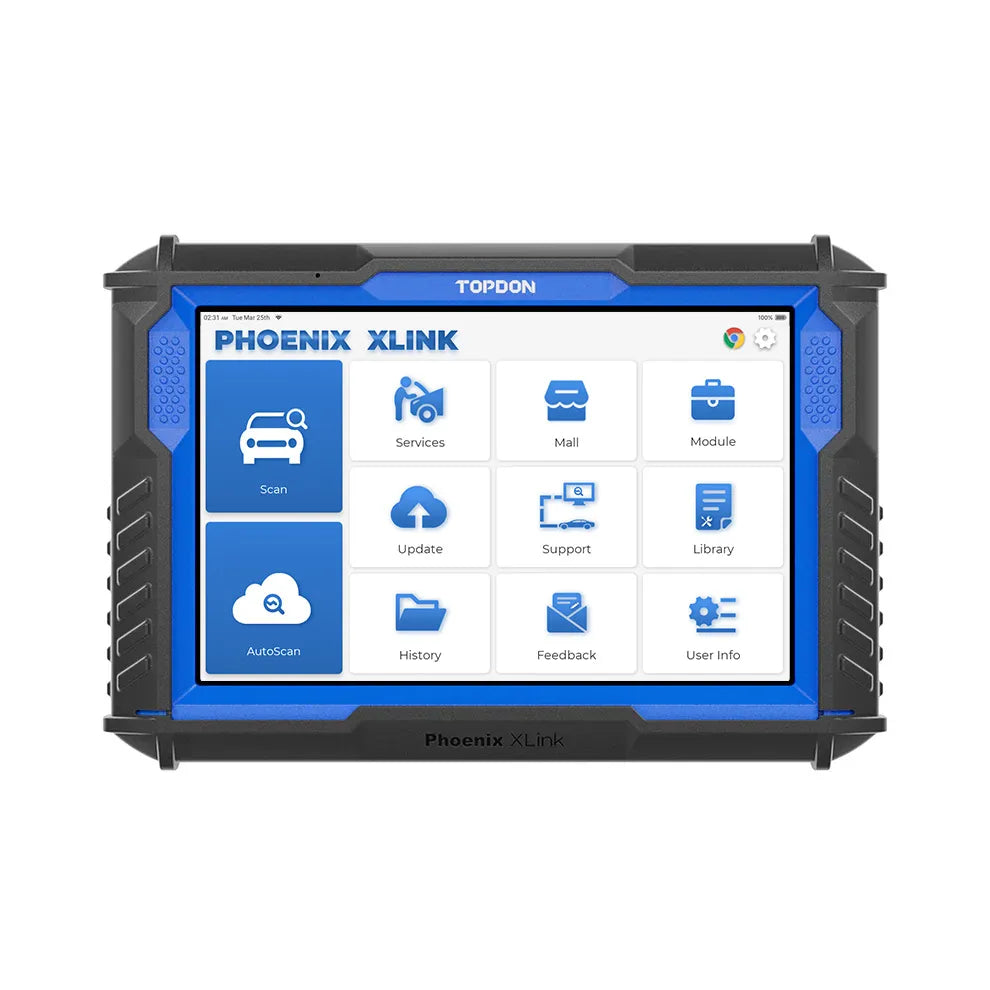TOPDON Phoenix XLink diagnostic tablet front view with main menu