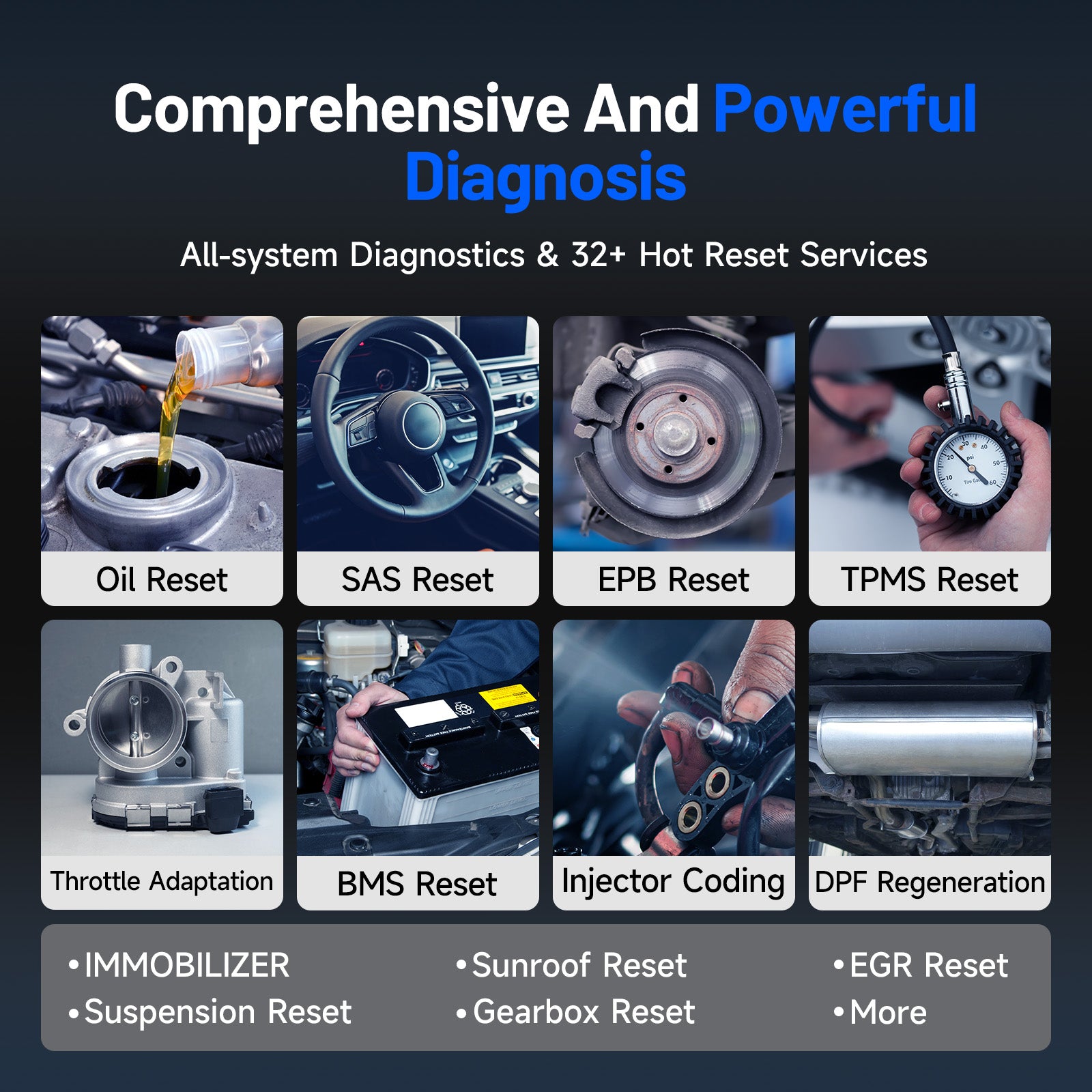TOPDON Phoenix Nano service functions including oil, brake, TPMS and DPF