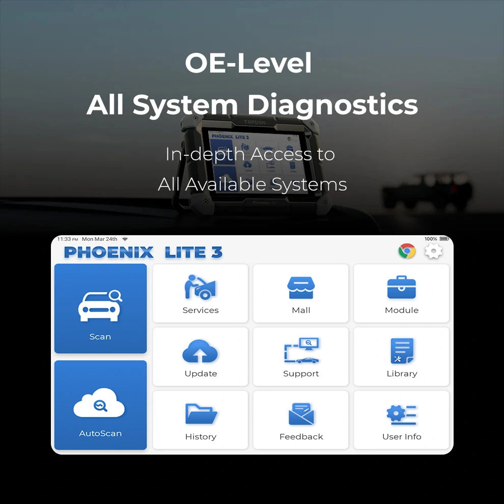 TOPDON Phoenix Lite 3 all-system diagnostics menu graphic