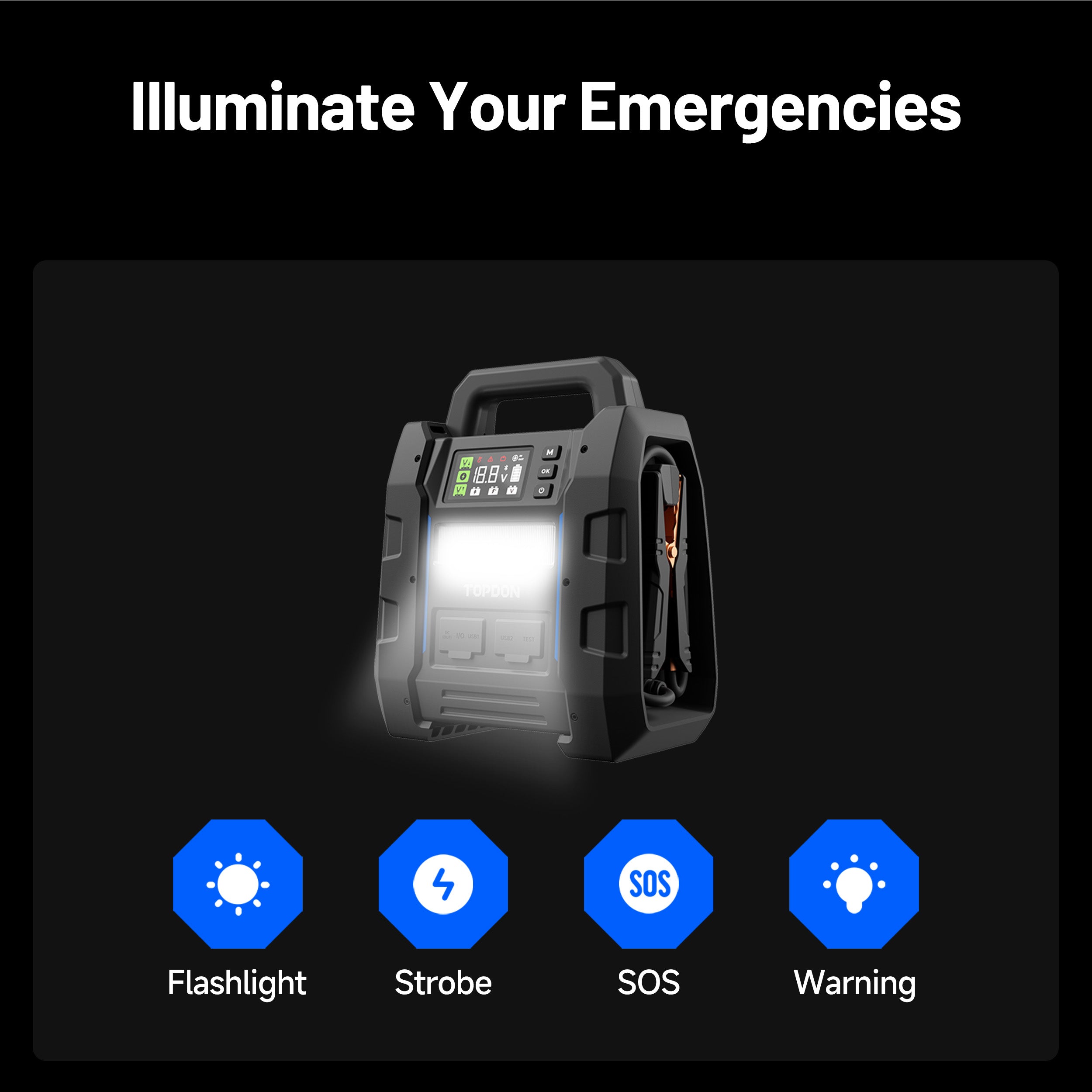 TOPDON V4500 Plus with illuminated work light and emergency light modes