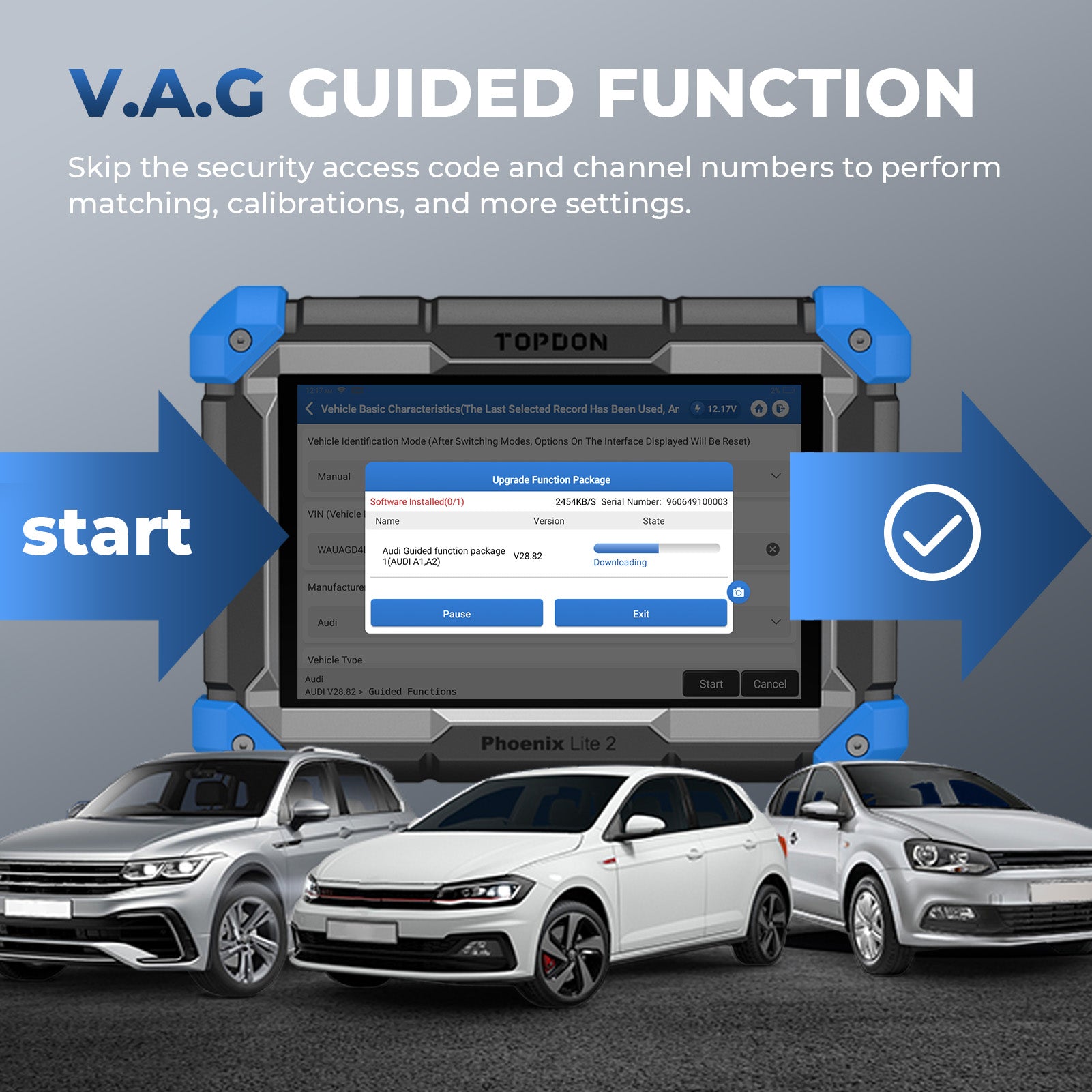 TOPDON Phoenix Lite 2 VAG guided functions illustration