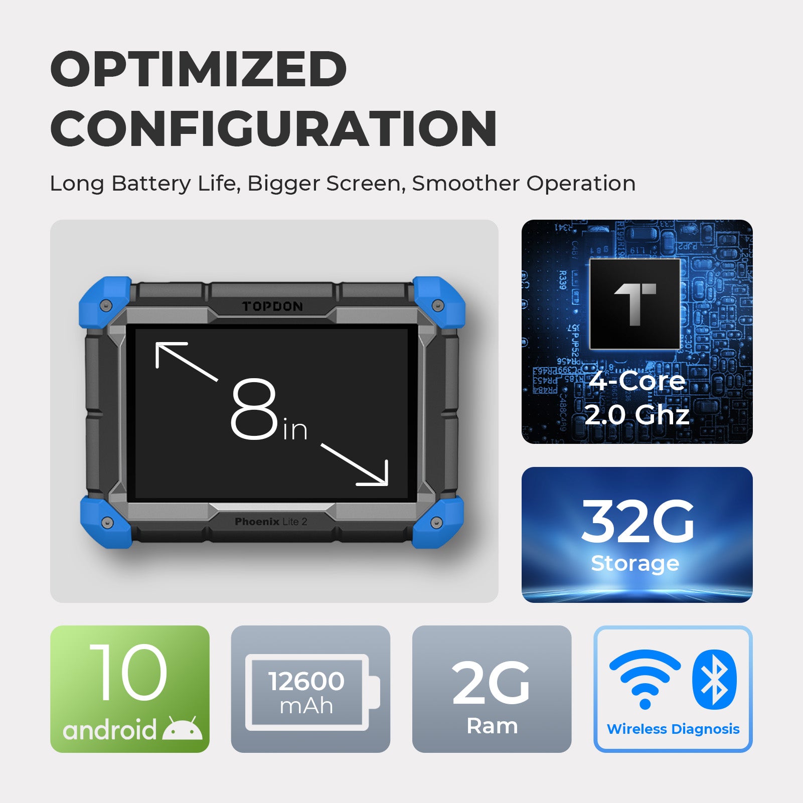 TOPDON Phoenix Lite 2 tablet hardware specifications illustration