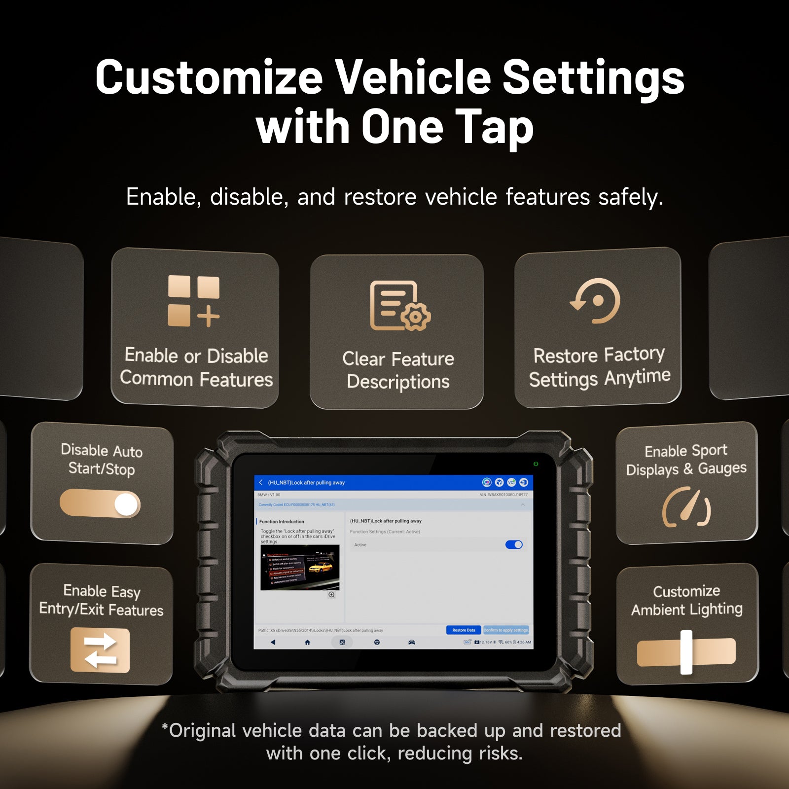 TOPDON ONE vehicle setting customisation illustration