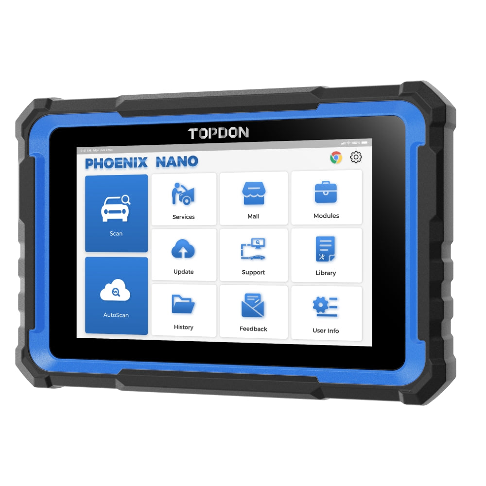 TOPDON Phoenix Nano diagnostic tablet angled view on white background