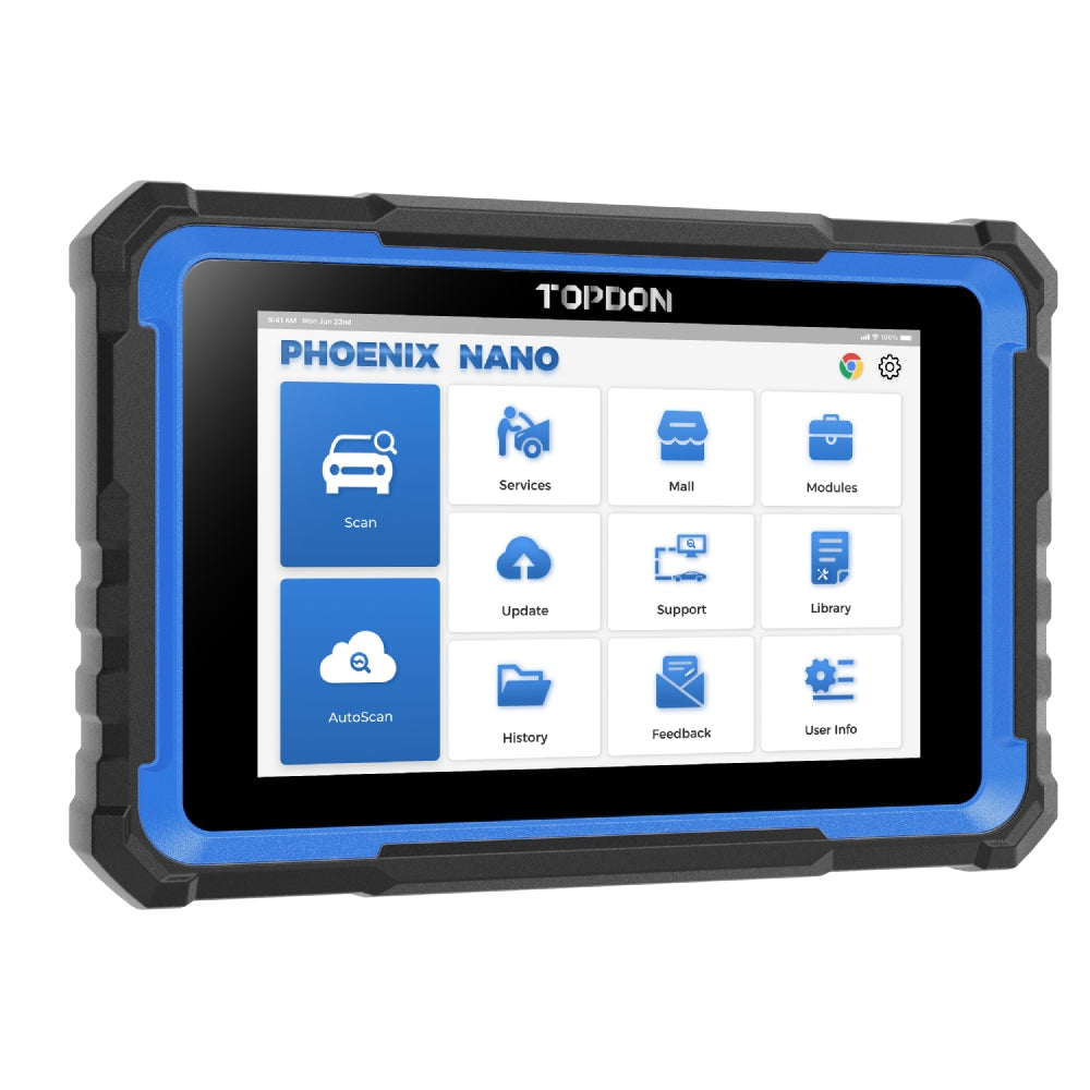 TOPDON Phoenix Nano diagnostic tablet with blue protective housing