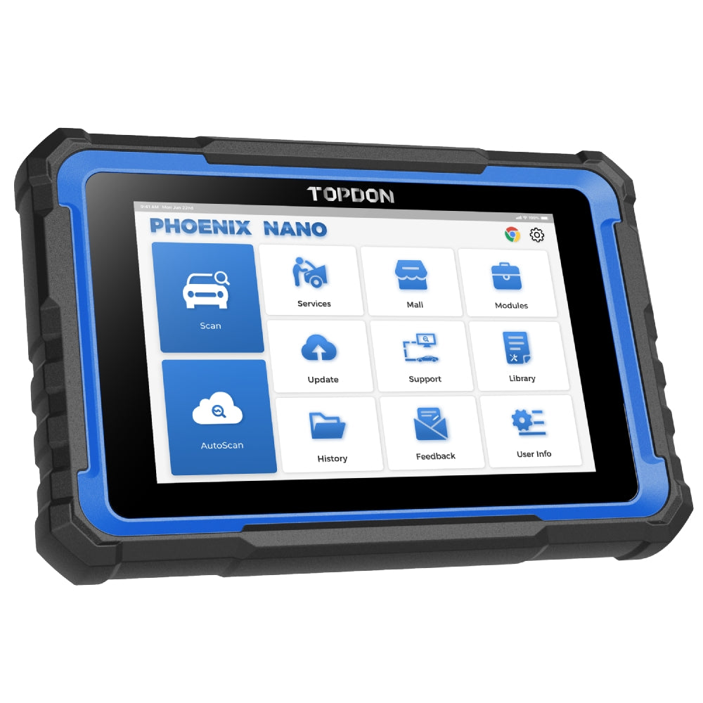 TOPDON Phoenix Nano diagnostic tablet with menu displayed