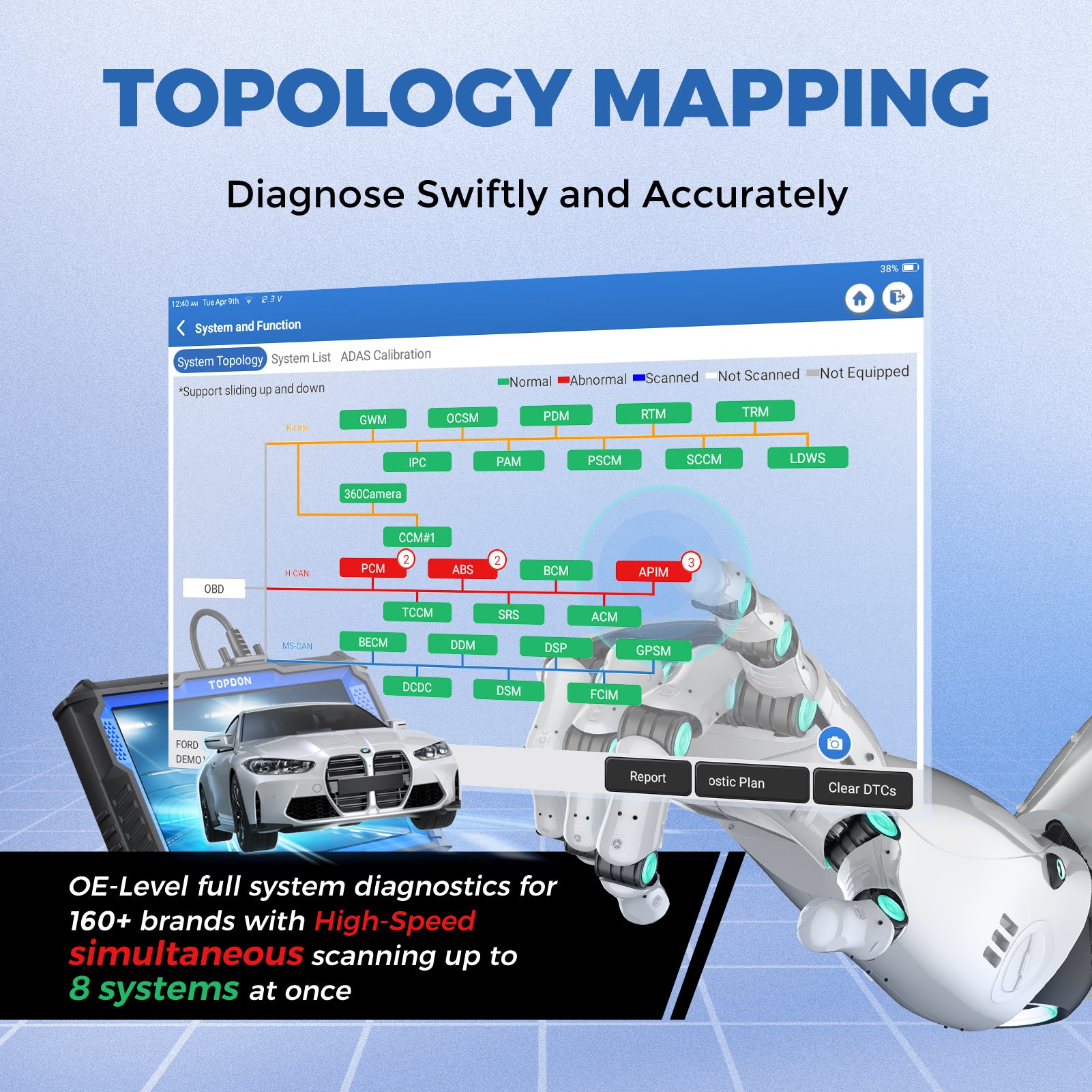 TOPDON Phoenix XLink vehicle system topology mapping screen