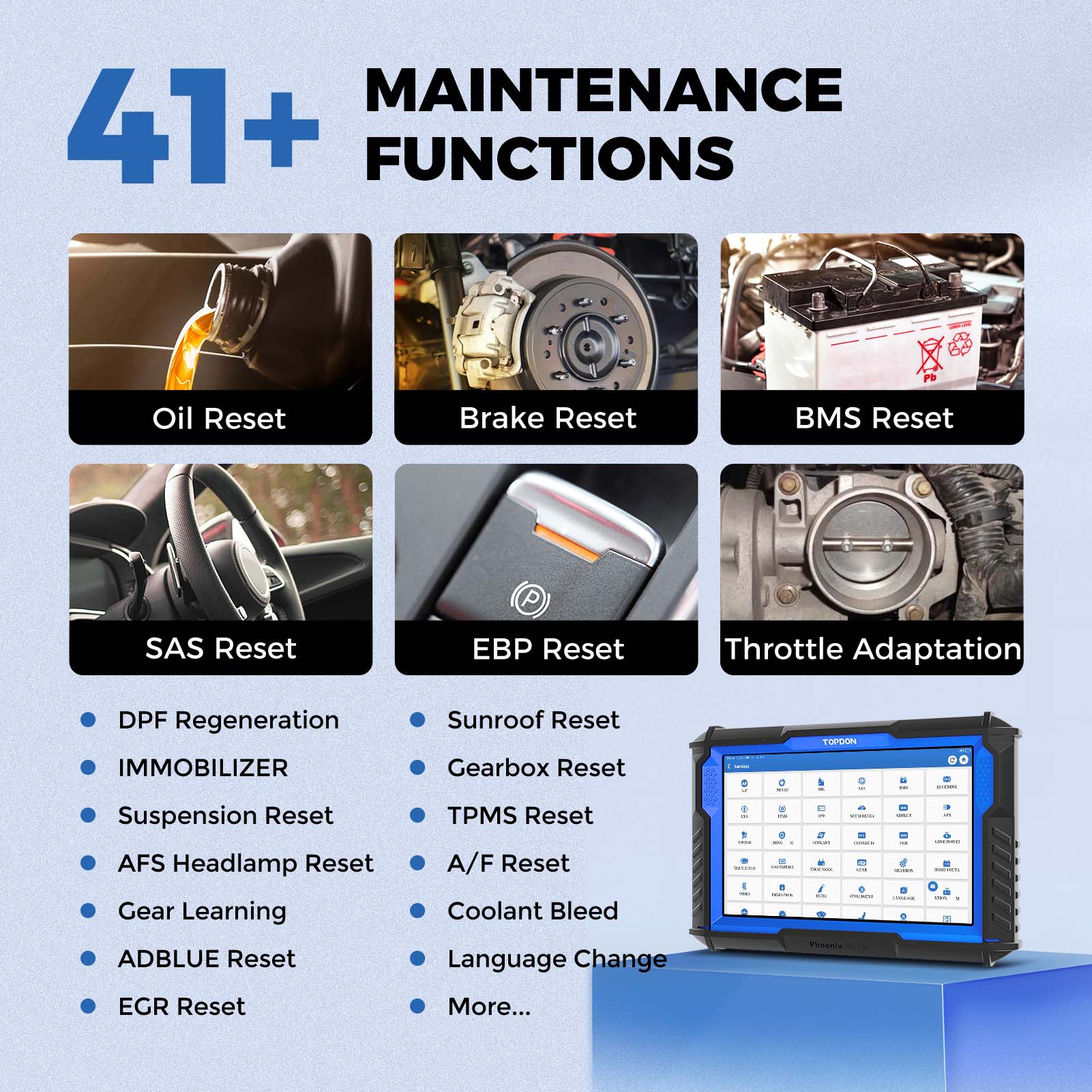 TOPDON Phoenix XLink maintenance functions overview