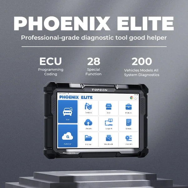 TOPDON Phoenix Elite diagnostic tablet promotional feature graphic