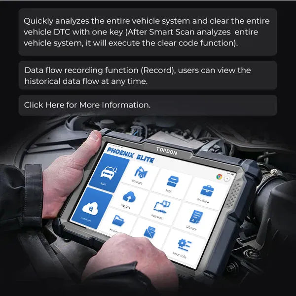 TOPDON Phoenix Elite vehicle scan and data recording illustration