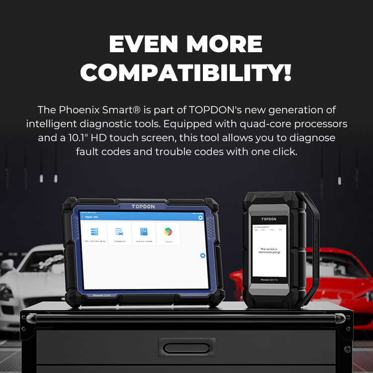 TOPDON Phoenix Smart tablet and VCI on workshop tool cabinet