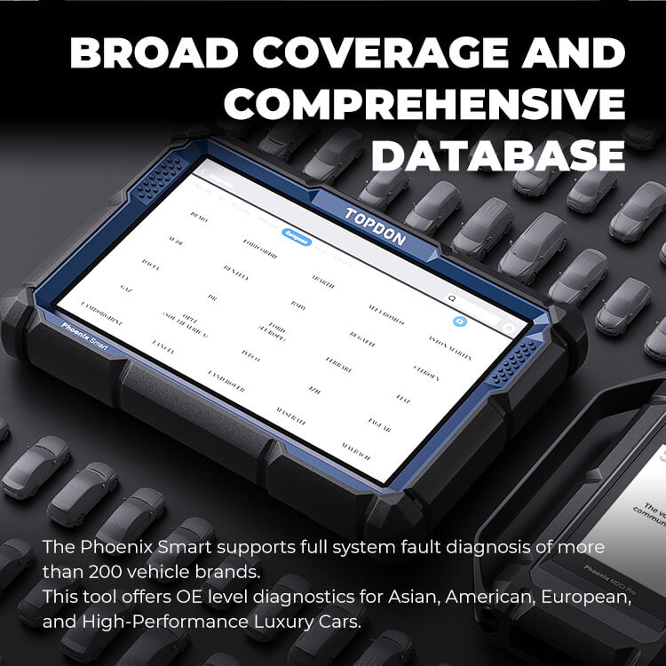 TOPDON Phoenix Smart vehicle coverage and full-system diagnostic screen