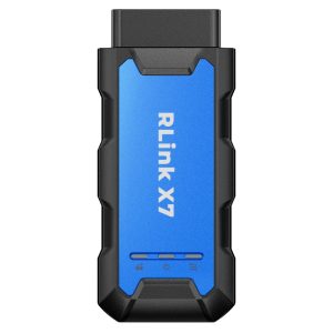 Front view of blue TOPDON RLink X7 OBD diagnostic interface on white background