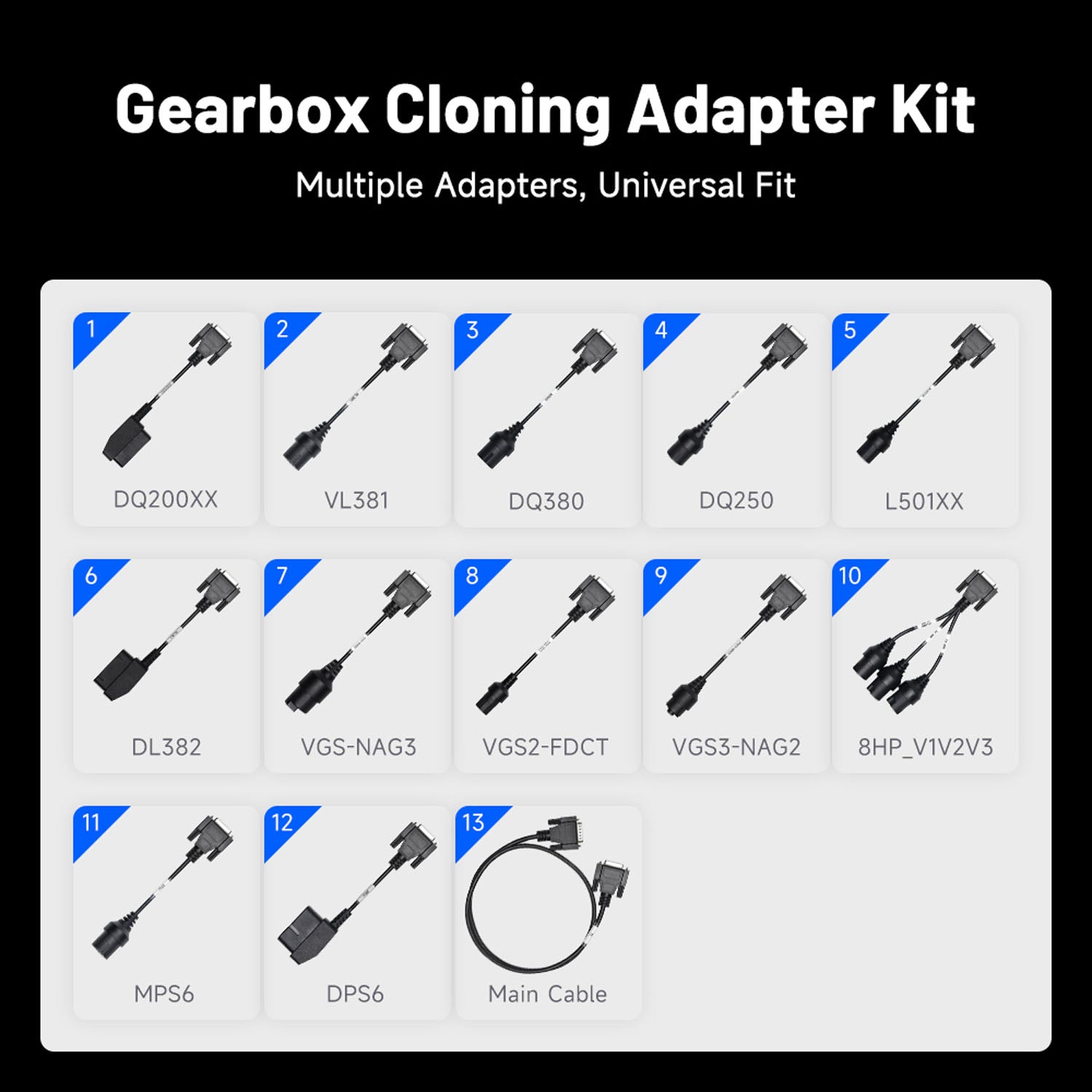 TOPDON Gearbox Cloning Adapter Kit with 12 numbered ECU adapters
