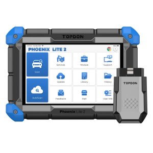 TOPDON Phoenix Lite 2 diagnostic tablet and vehicle communication adapter