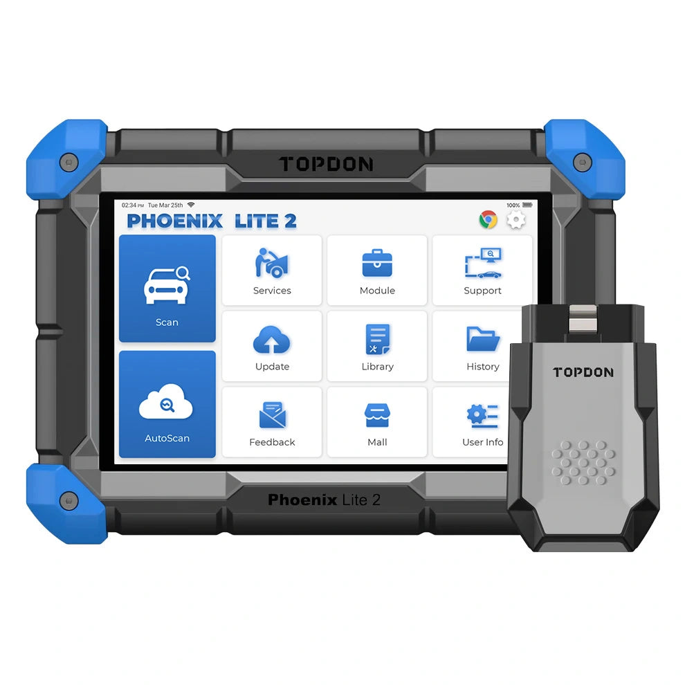 TOPDON Phoenix Lite 2 diagnostic tablet and vehicle communication adapter