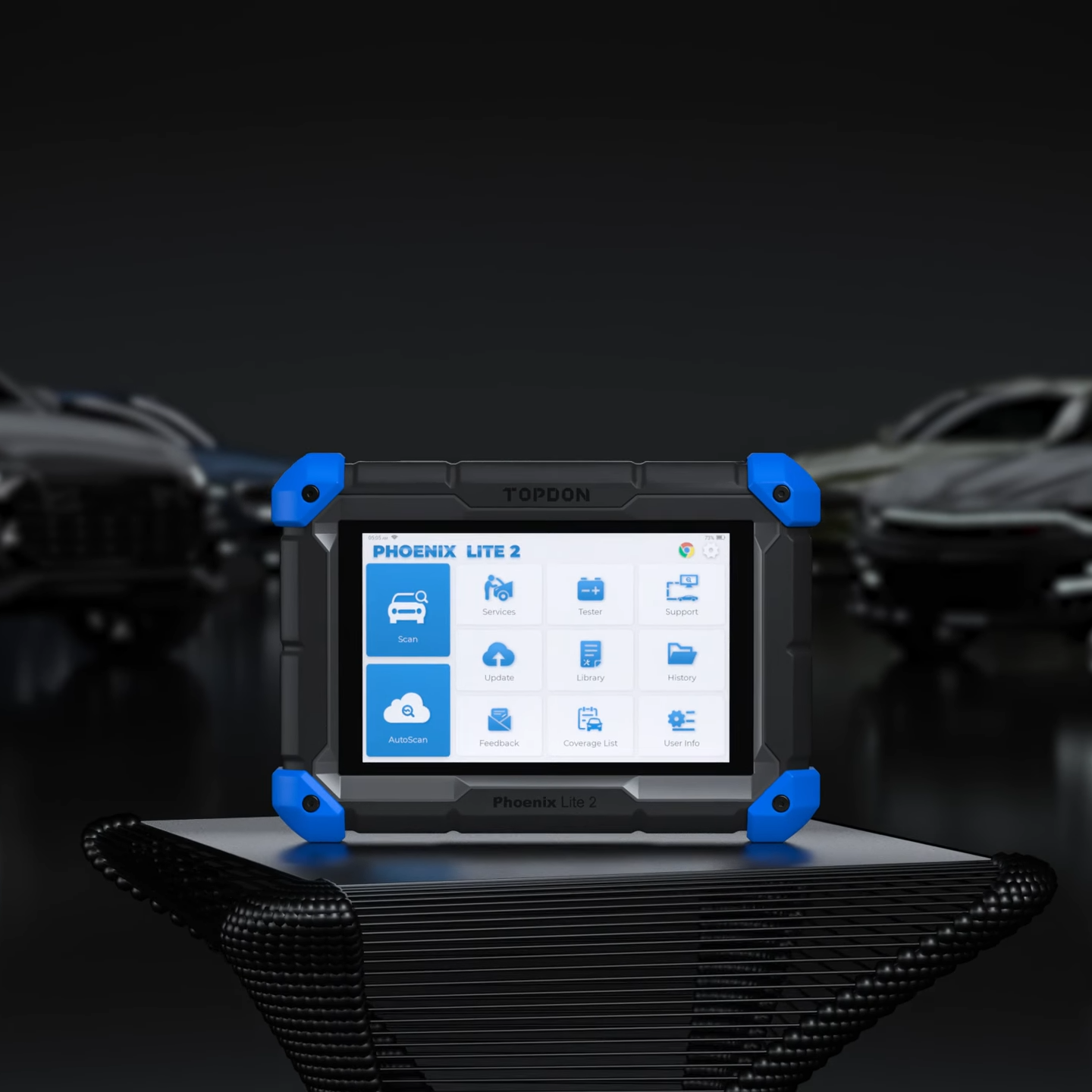 TOPDON Phoenix Lite 2 diagnostic tablet in workshop setting