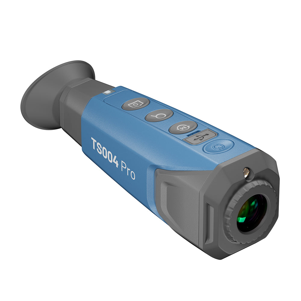 TOPDON TS004 Pro angled view showing front lens, blue body and top controls