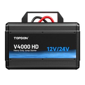 Front view of TOPDON V4000 HD 12 V and 24 V heavy-duty jump starter