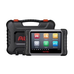 Autel MaxiCOM MK808S tablet in front of carrying case