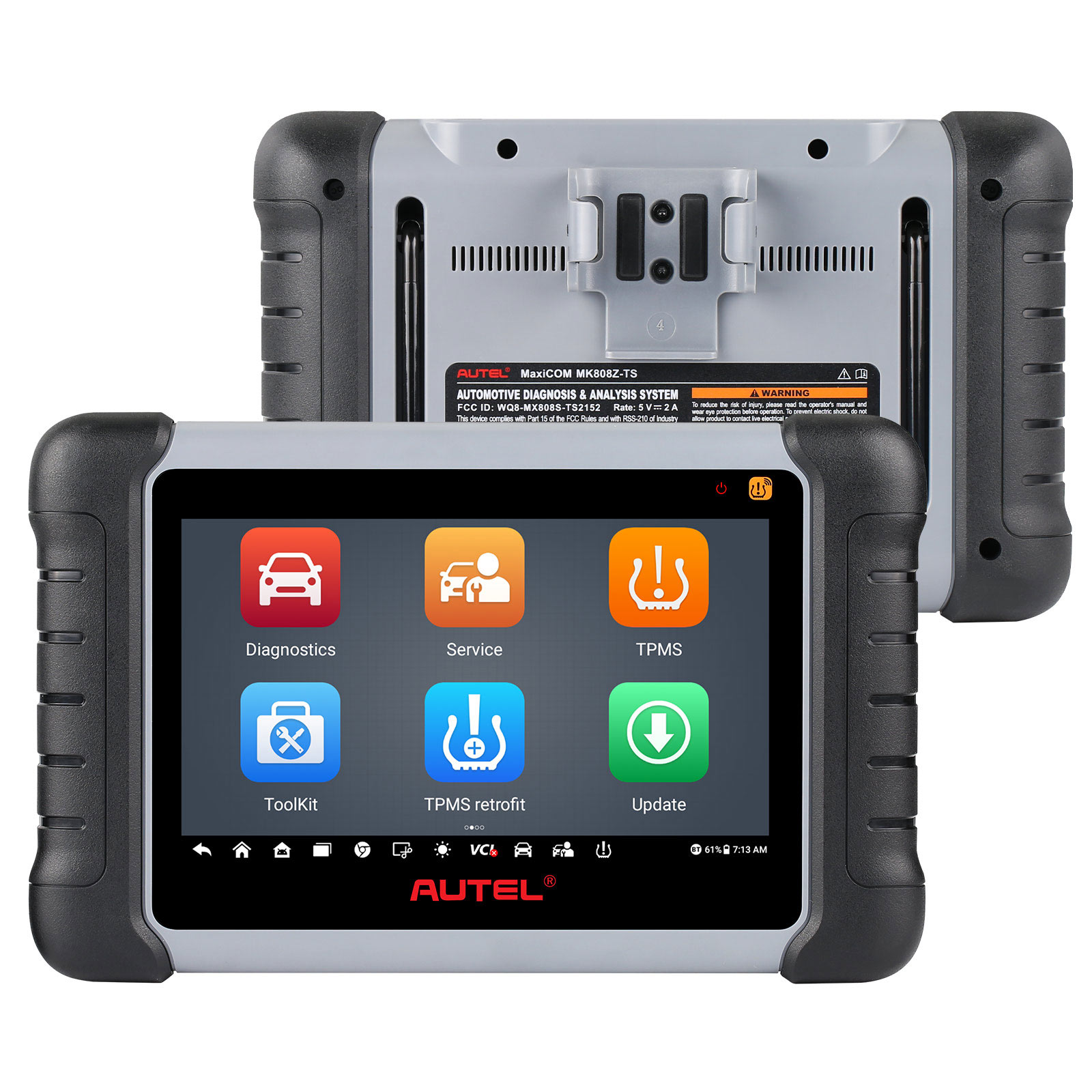 AUTEL MaxiCOM MK808S-TS diagnostic tablet – front and rear views