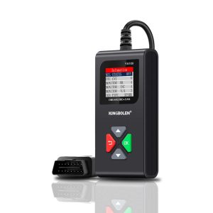 KINGBOLEN YA100 handheld OBD2 code reader with wired connector on white background