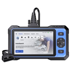 MUCAR 682 diagnostic scanner, front view with wired OBD connector
