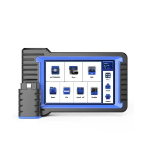 MUCAR VO7 diagnostic tablet and wireless connector, front view on white