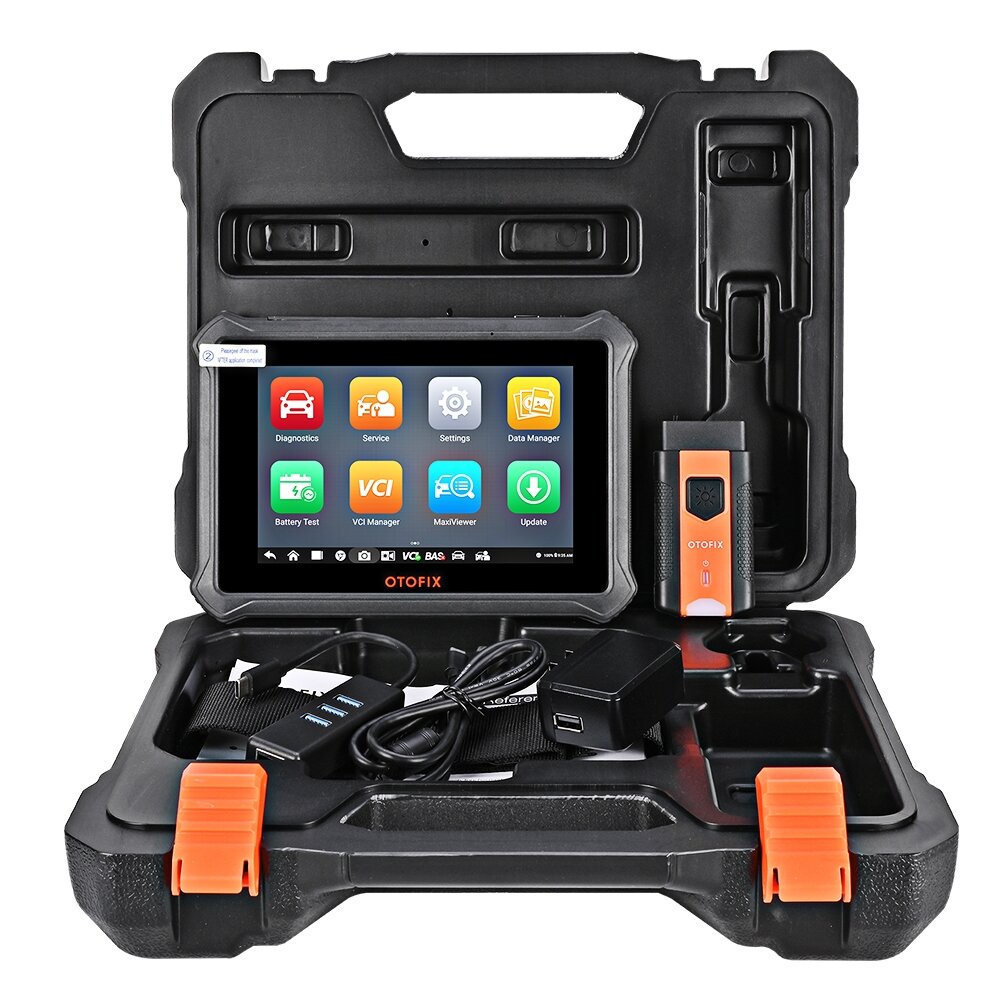 OTOFIX D1 tablet, V1 VCI, cables and power adapter in carrying case