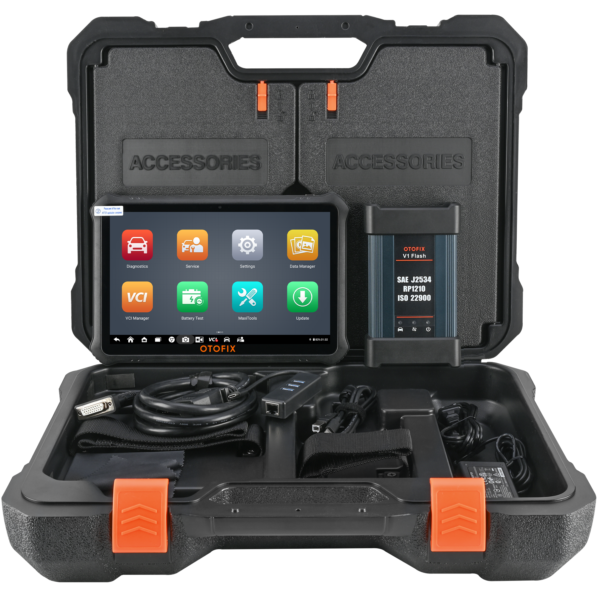 OTOFIX EvoScan Ultra diagnostic kit in open carrying case with V1 Flash interface