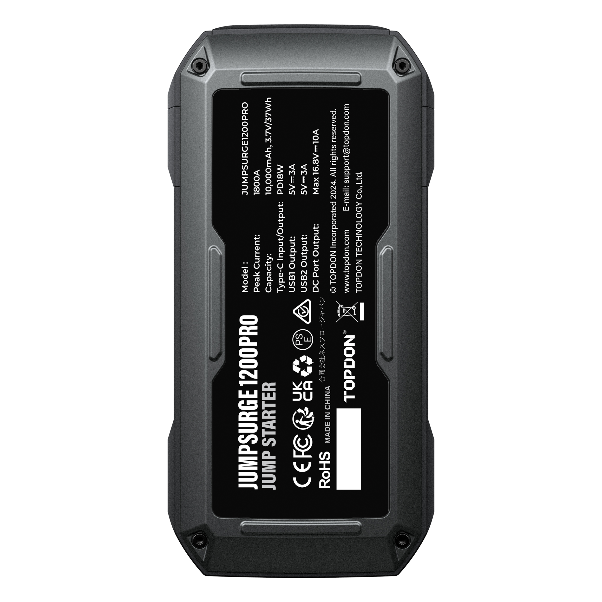 TOPDON JumpSurge1200Pro jump starter rear view