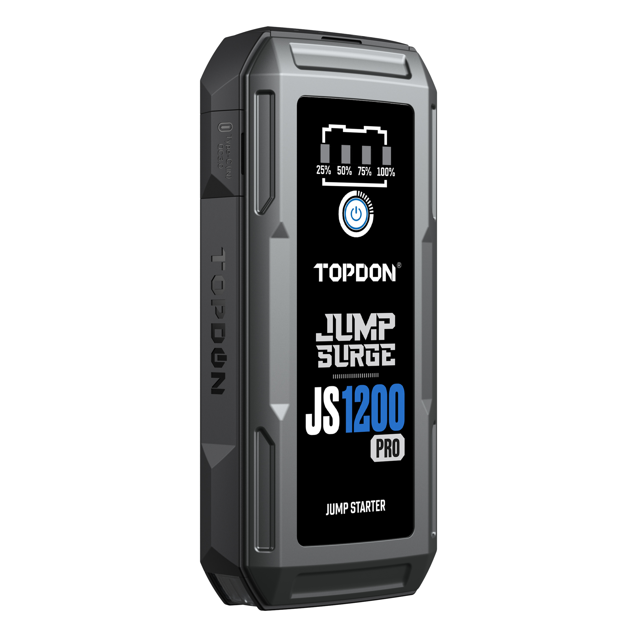 TOPDON JumpSurge1200Pro jump starter angled side view