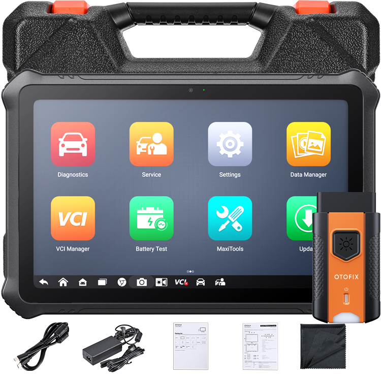 OTOFIX D1 ProS tablet, V1 interface and included accessories with carrying case