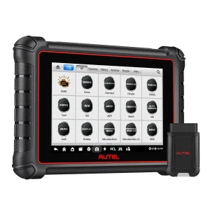 Autel MaxiCOM MK900-BT diagnostic tablet with MaxiVCI V150 on white background