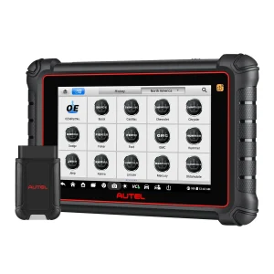 Autel MaxiCOM MK900-TS TPMS diagnostic tablet with MaxiVCI V150 on white background
