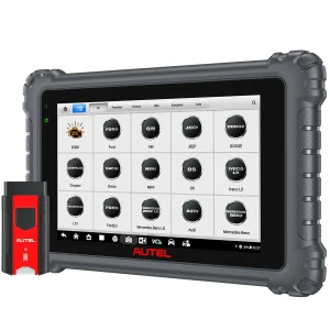 Autel MaxiCOM MK906S Pro tablet and MaxiVCI V200 on white background