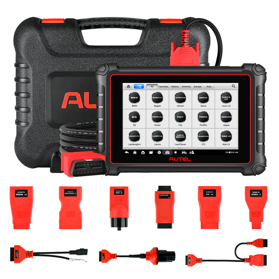 Autel MaxiPRO MP900 KIT wired tablet, main cable, carrying case and non-OBD adapters