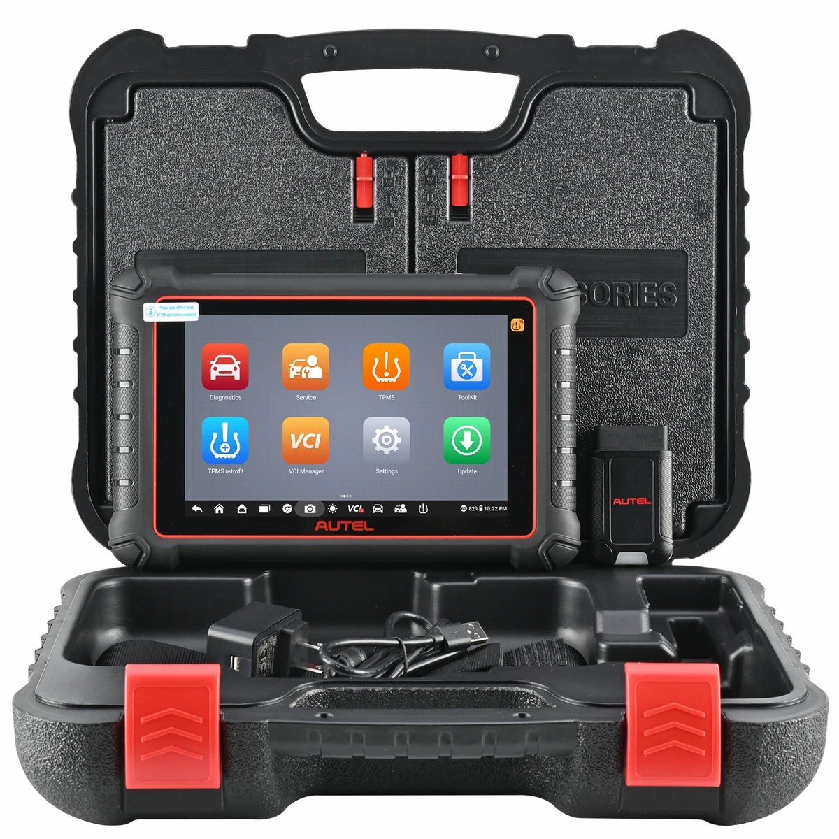 Autel MaxiPRO MP900-TS tablet, MaxiVCI V150, power accessories and carrying case
