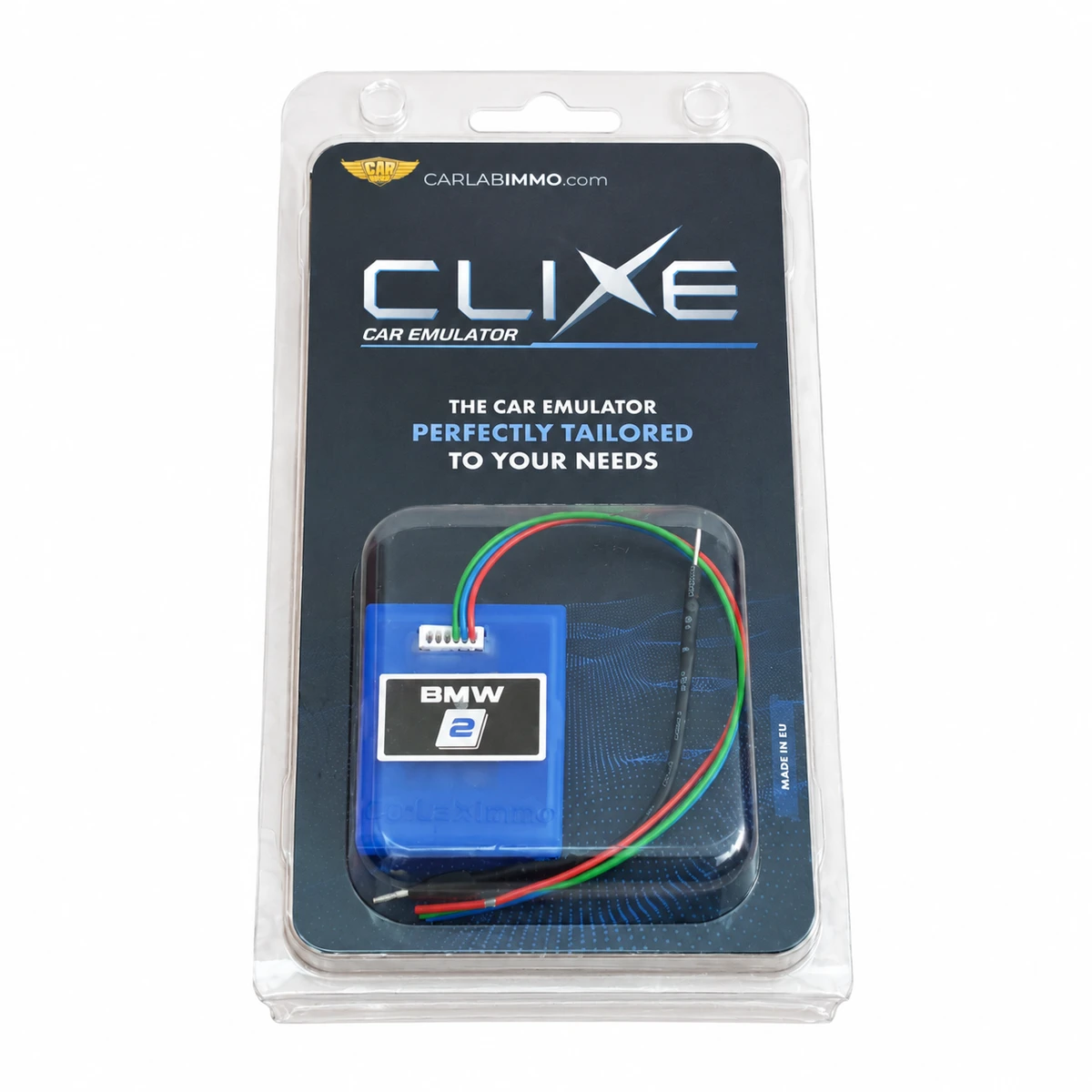 CARLABIMMO CLIXE BMW 2 emulator with attached wires in retail packaging