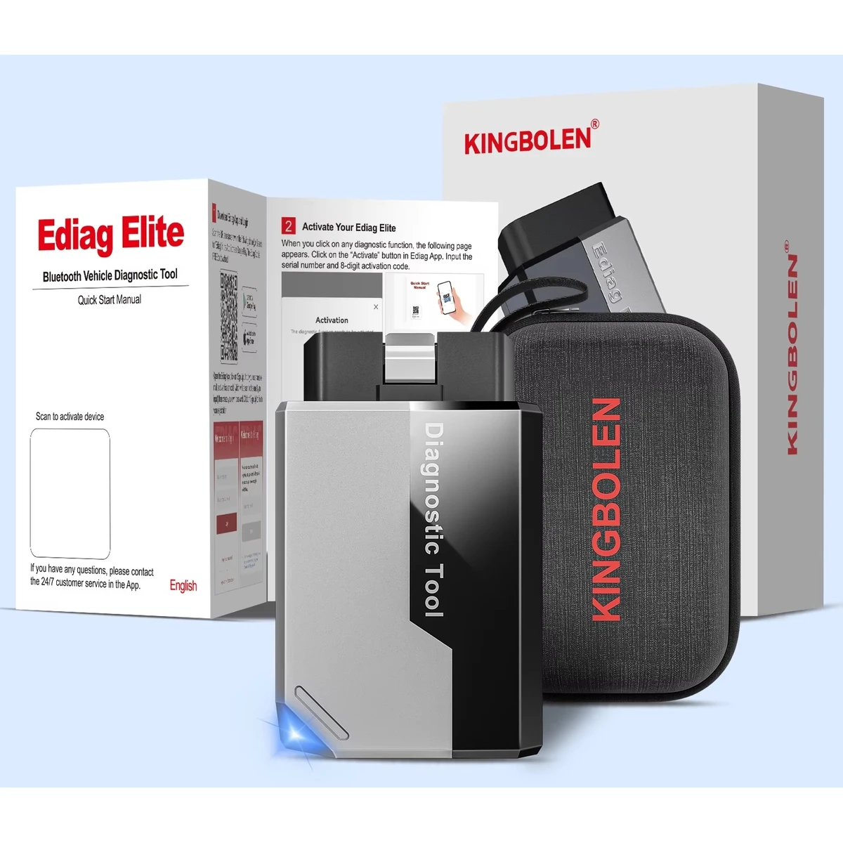 KINGBOLEN Ediag Elite adapter with KINGBOLEN case, quick start manual and retail box