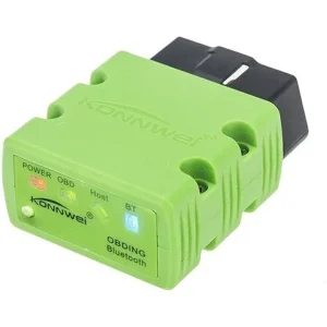 Green KONNWEI KW902 Bluetooth OBD2 adapter front view on white background