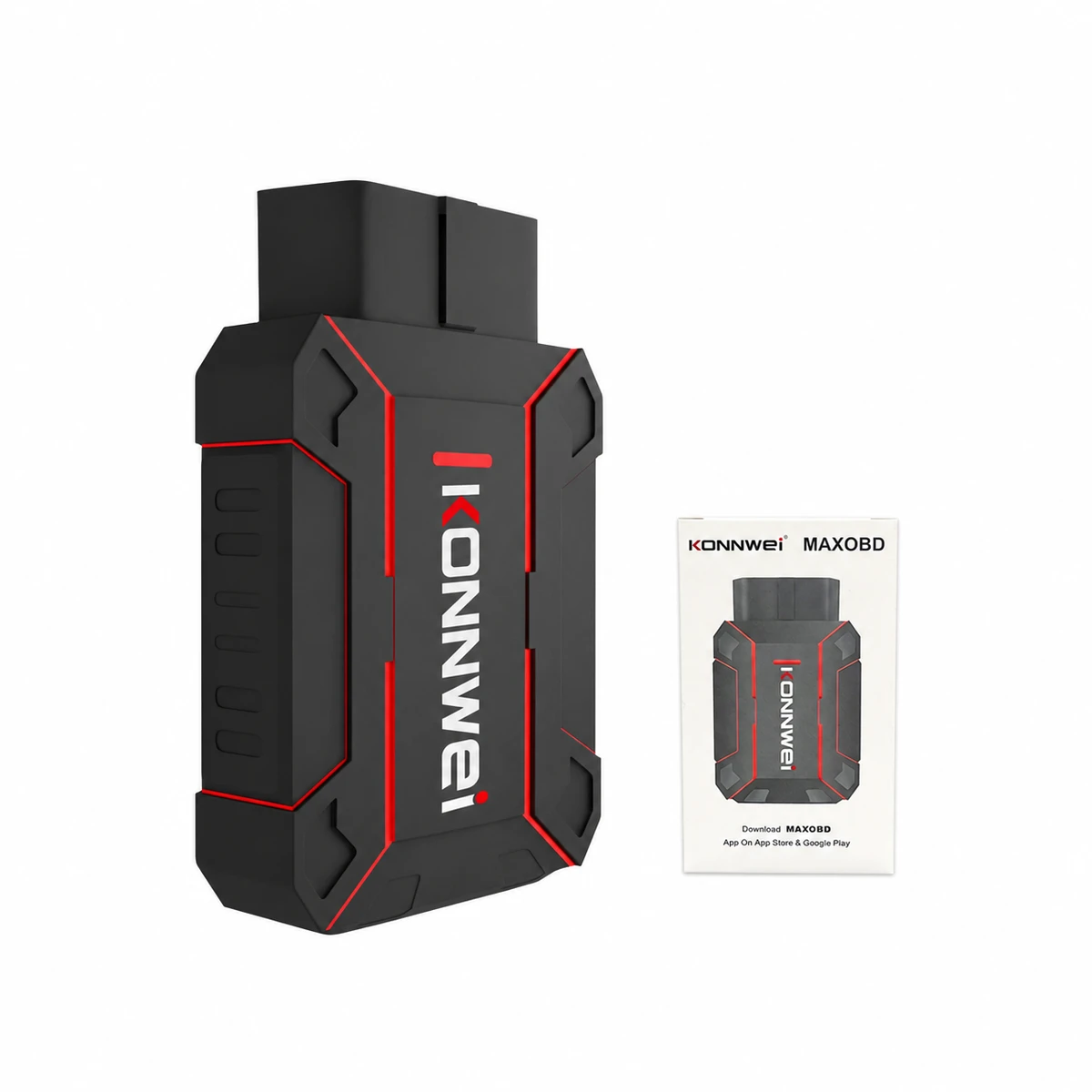 KONNWEI MAXOBD Bluetooth adapter and retail box on white background