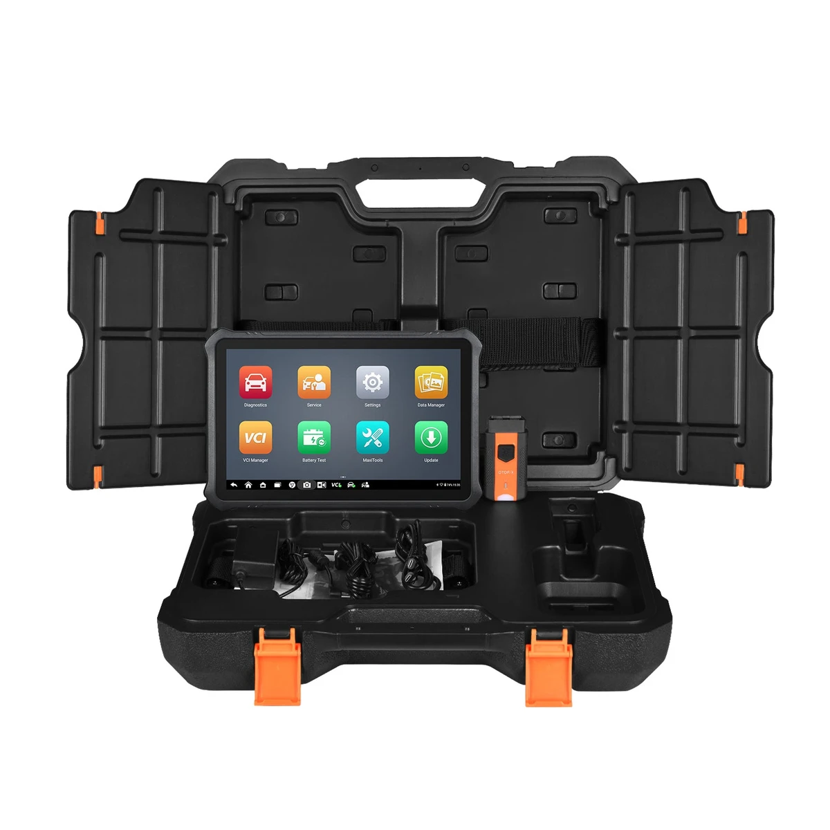 OTOFIX D1 Max tablet, V1 interface, cables and charger in open carrying case