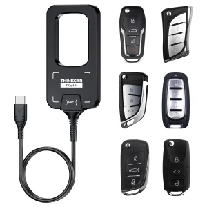 THINKCAR TKEY101 key programmer with six remote keys on a white background
