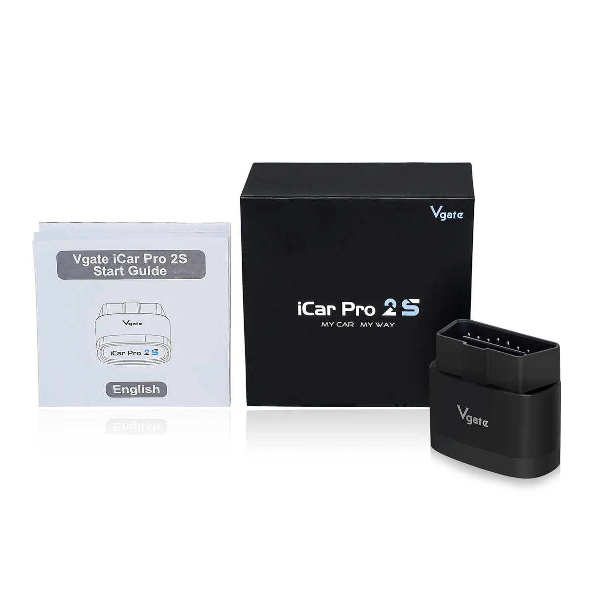 Vgate iCar Pro 2S adapter with retail box and English start guide