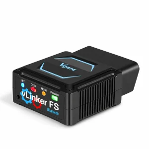 Vgate vLinker FS Bluetooth OBD2 adapter, front and side view